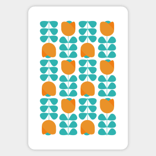 Retro Geometric Floral Pattern 1 in Teal and Orange Magnet